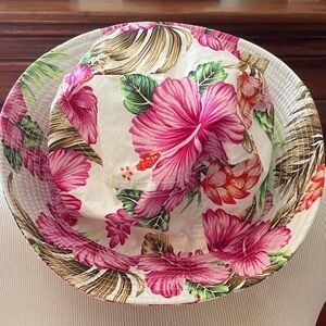 Womens Tropical Hibiscus Floral Bucket Hat White Pink‎ Green Vacation Beach